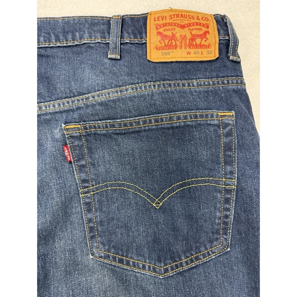 Levis 569 Jeans Men‎ 40x32 Blue Loose Baggy Straight Whisker Distress Denim